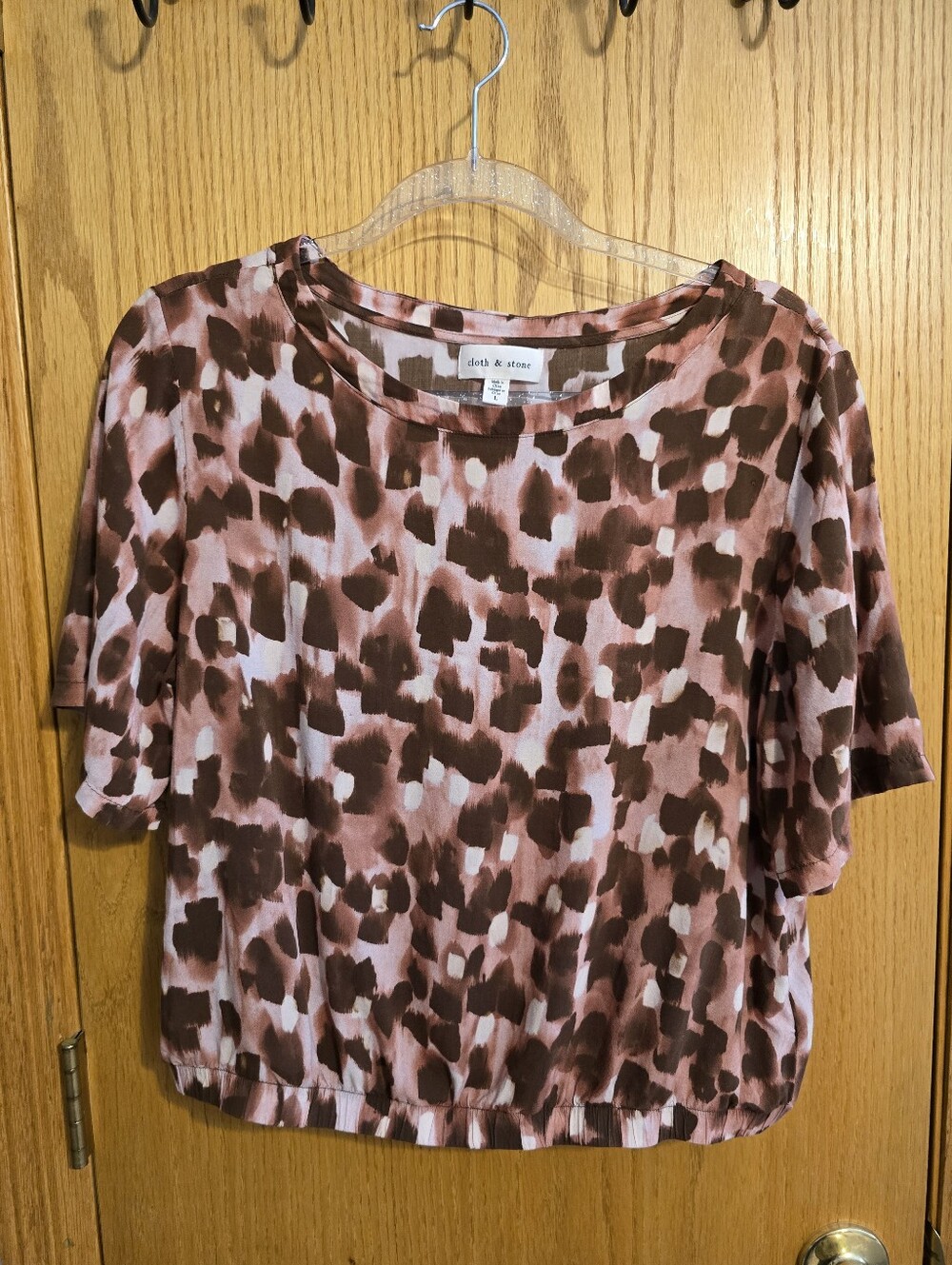 Cloth & Stone Pink Brown Printed Short Sleeve Top